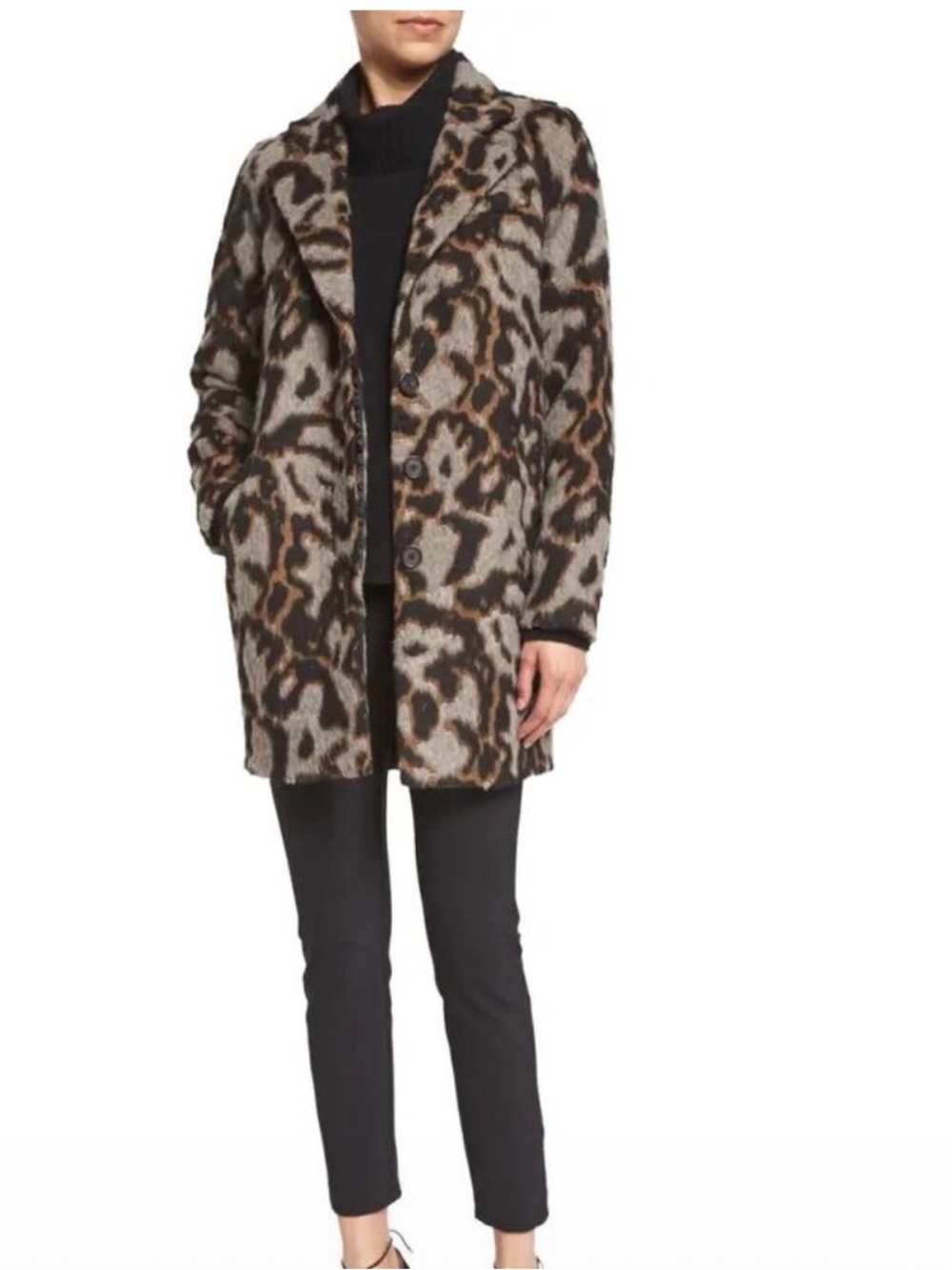 Veronica Beard Camille Animal Print Fuzzy Coat